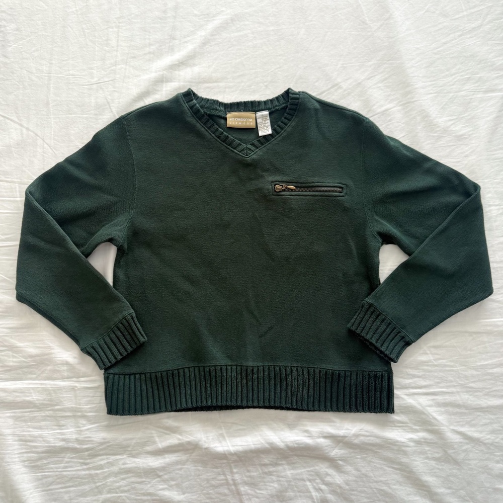 VINTAGE 90s Liz Claiborne Lizwear Green V Neck Sweater